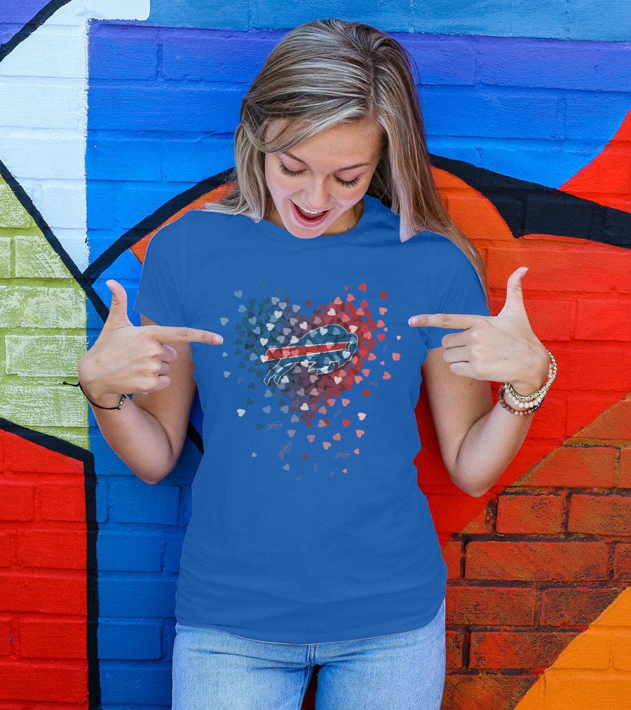 Buffalo Bills Heart-Shaped Logo With Colorful Hearts T-Shirt