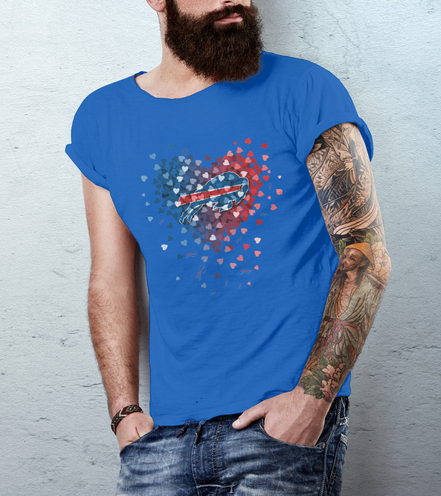 Buffalo Bills Heart-Shaped Logo With Colorful Hearts T-Shirt