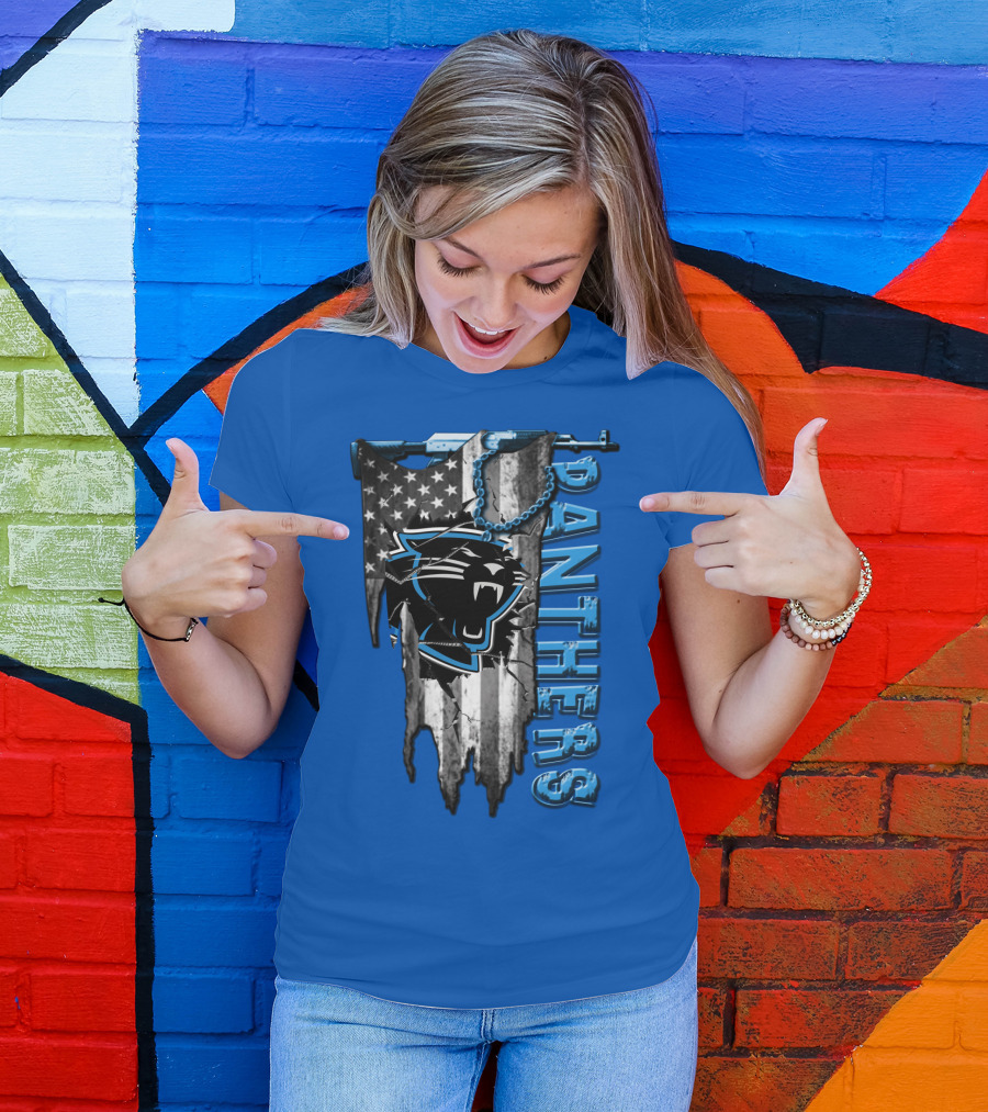 American Flag Carolina Panthers Logo Panthers T-Shirt