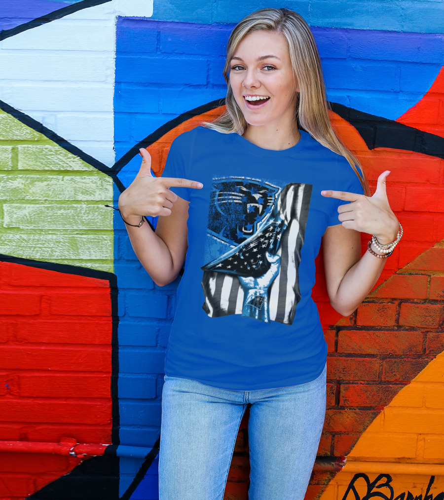 Carolina Panthers American Flag Hand Blue Graphic Fan Merchandise T-Shirt