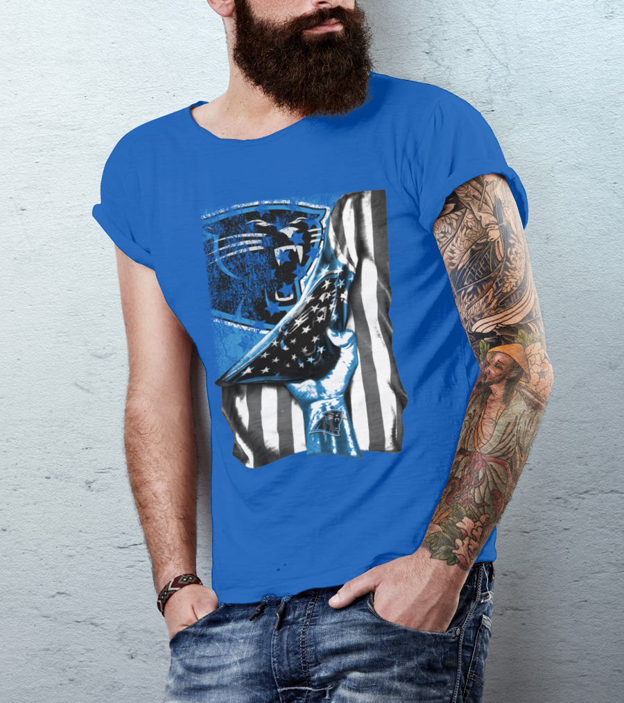 Carolina Panthers American Flag Hand Blue Graphic Fan Merchandise T-Shirt