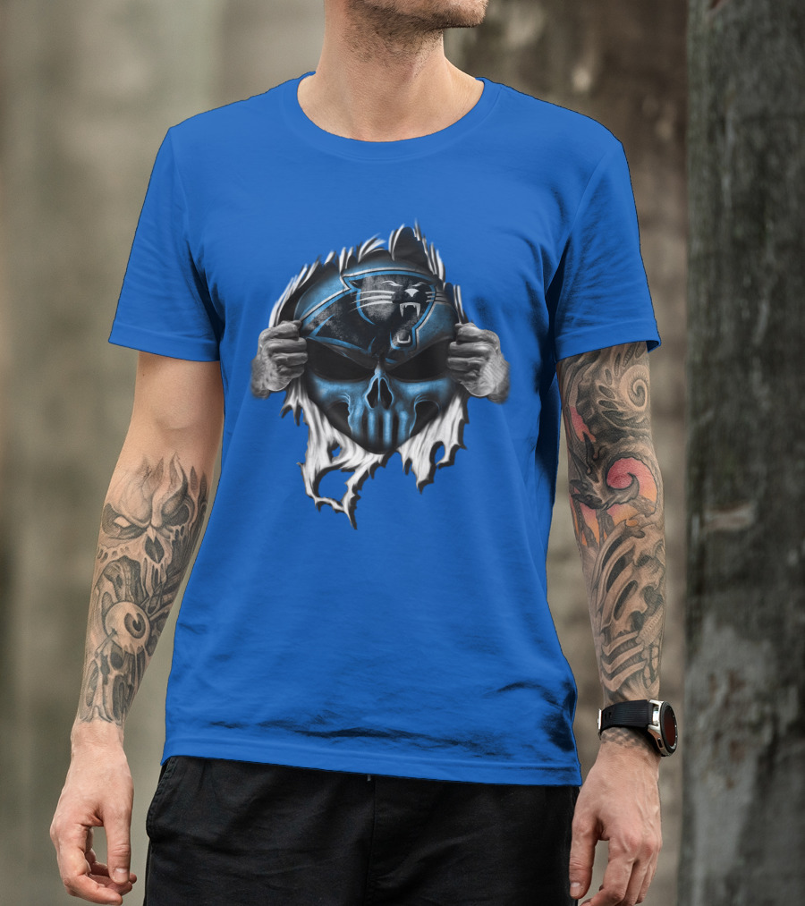 Carolina Panthers Skull Logo Rip T-Shirt