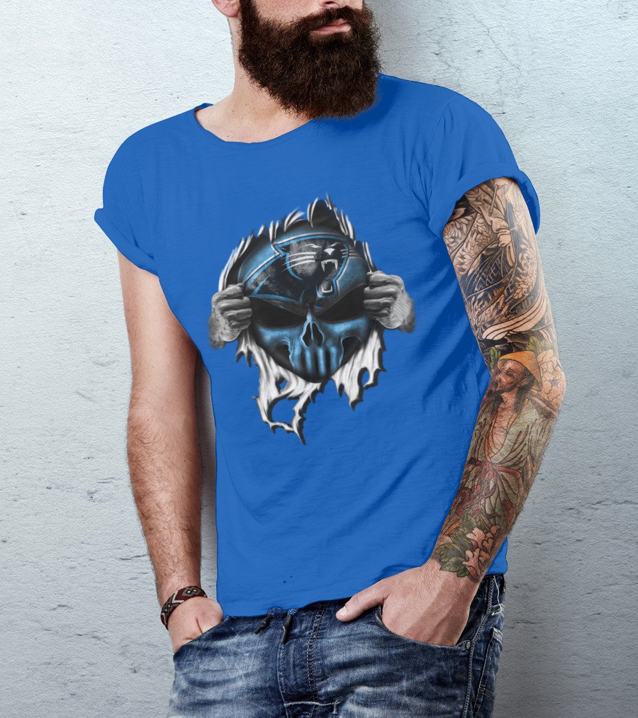 Carolina Panthers Skull Logo Rip T-Shirt