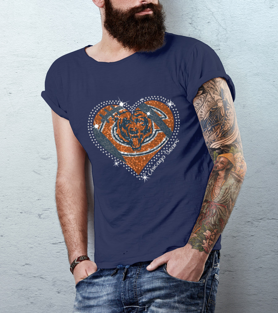 Chicago Bears Heart Logo Football Sparkle T-Shirt
