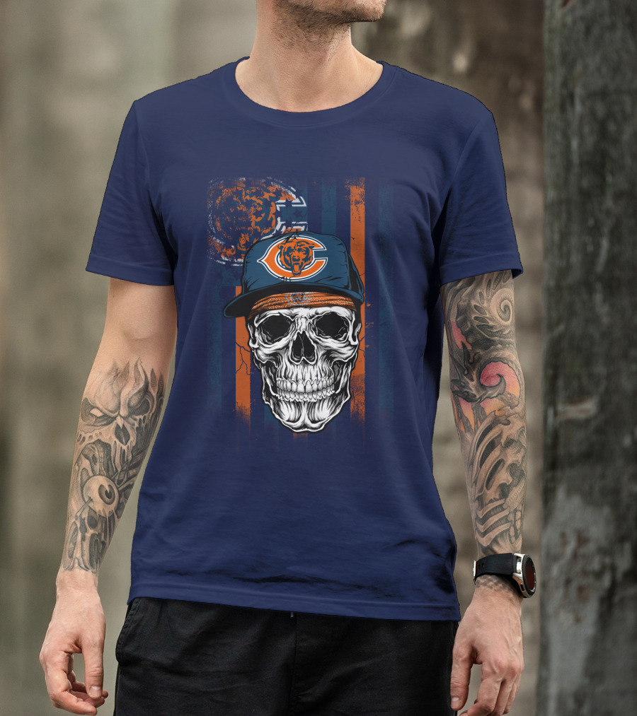Chicago Bears Skull With Cap And Stripes T-Shirt