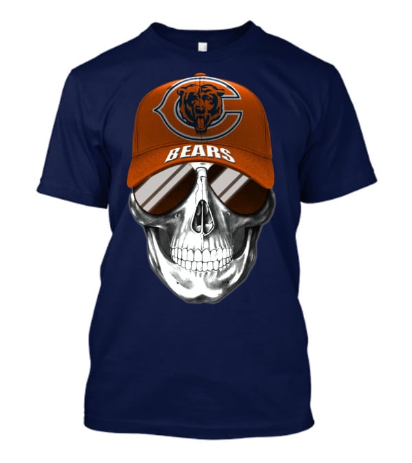Chicago Bears Skull Cap With Logo And Sunglasses T-Shirt