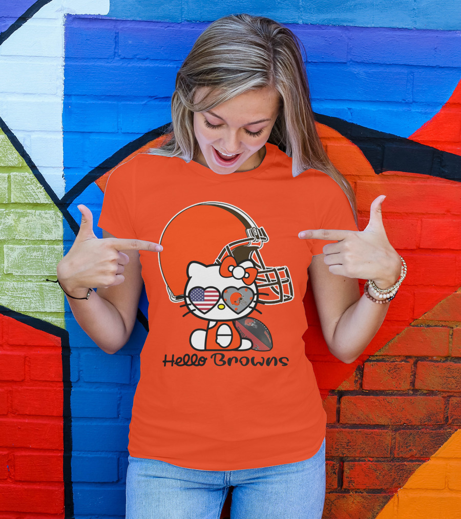 Hello Browns Cleveland Browns Football Helmet Heart Glasses T-Shirt