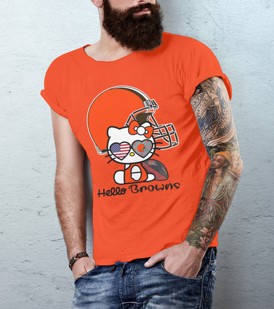 Hello Browns Cleveland Browns Football Helmet Heart Glasses T-Shirt