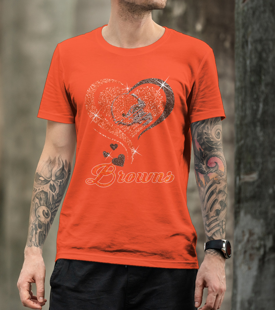 Browns Heart Helmet Sparkle Design Orange T-Shirt