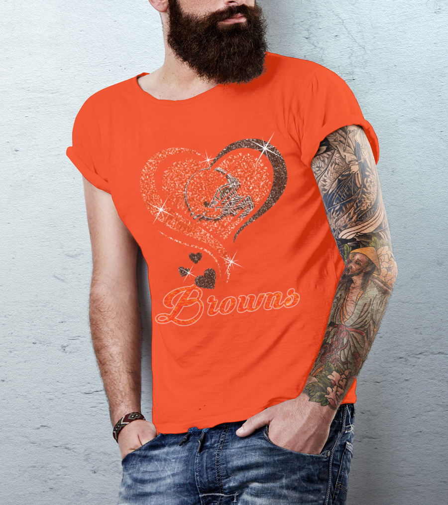 Browns Heart Helmet Sparkle Design Orange T-Shirt