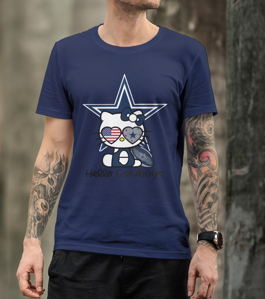 Hello Cowboys Dallas Cowboys Star American Flag Football T-Shirt
