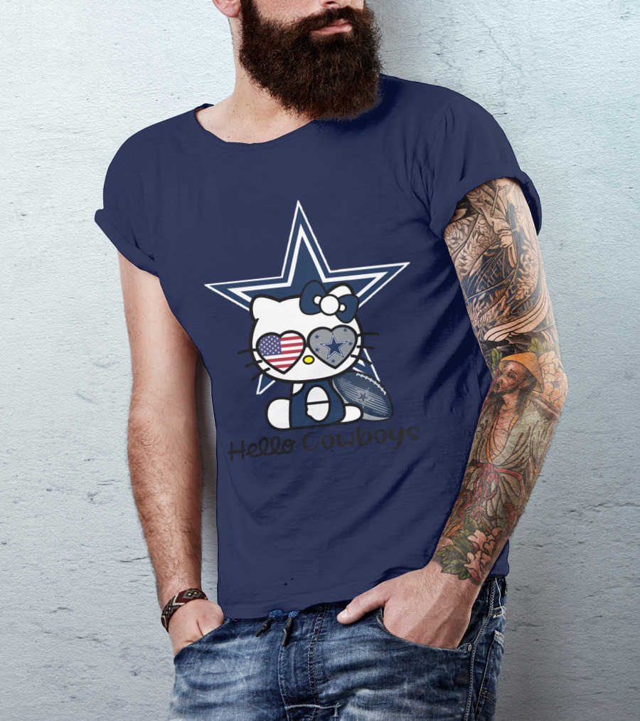 Hello Cowboys Dallas Cowboys Star American Flag Football T-Shirt