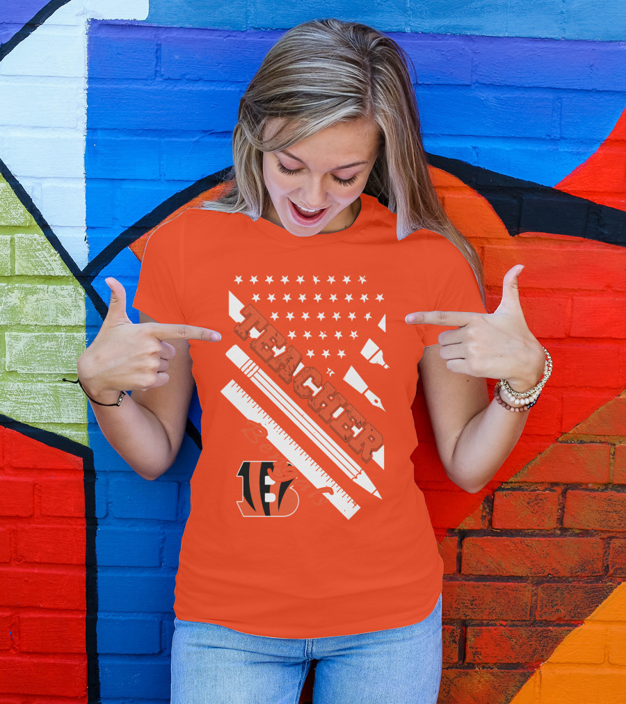 Cincinnati Bengals Teacher Stars Stripes Ruler T-Shirt