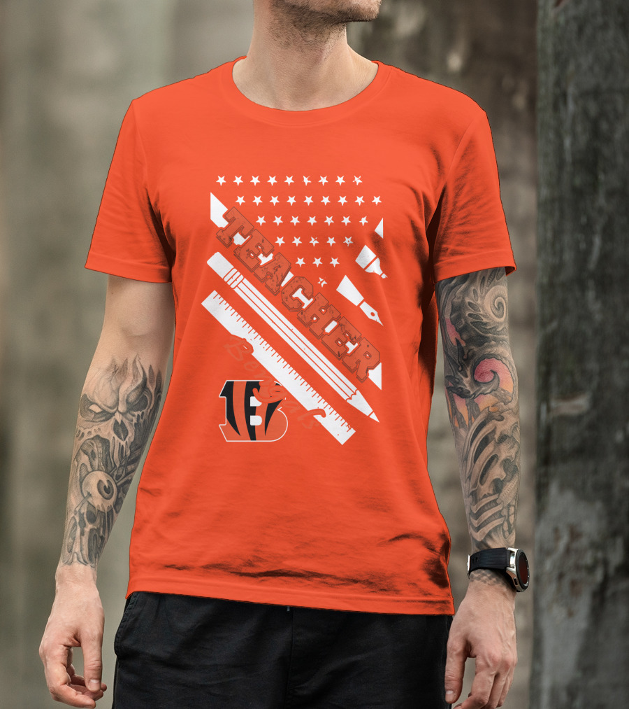 Cincinnati Bengals Teacher Stars Stripes Ruler T-Shirt