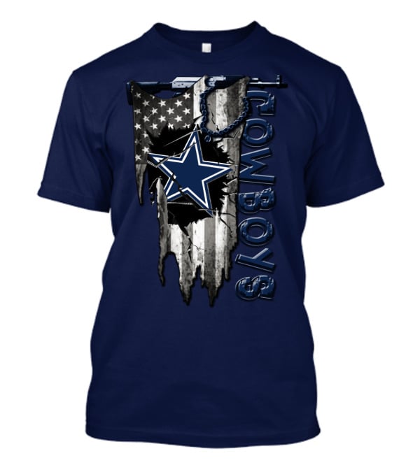 Dallas Cowboys Star Logo On Distressed American Flag With Vertical T-Shirt