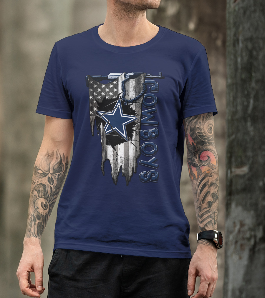 Dallas Cowboys Star Logo On Distressed American Flag With Vertical T-Shirt