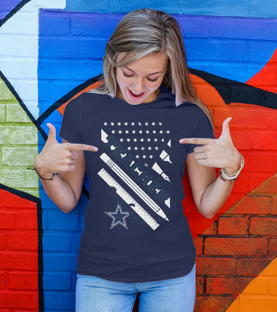 Teacher Dallas Cowboys Star American Flag Ruler And Pen T-Shirt
