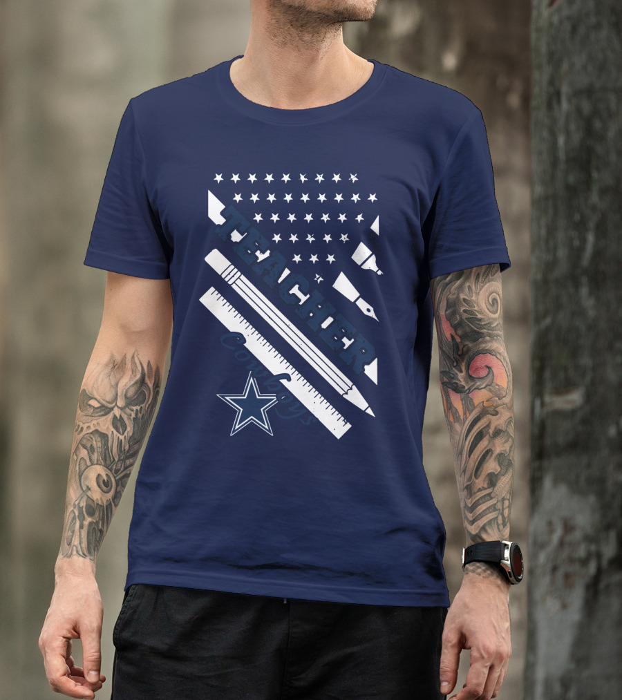 Teacher Dallas Cowboys Star American Flag Ruler And Pen T-Shirt
