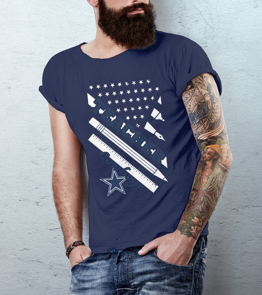 Teacher Dallas Cowboys Star American Flag Ruler And Pen T-Shirt
