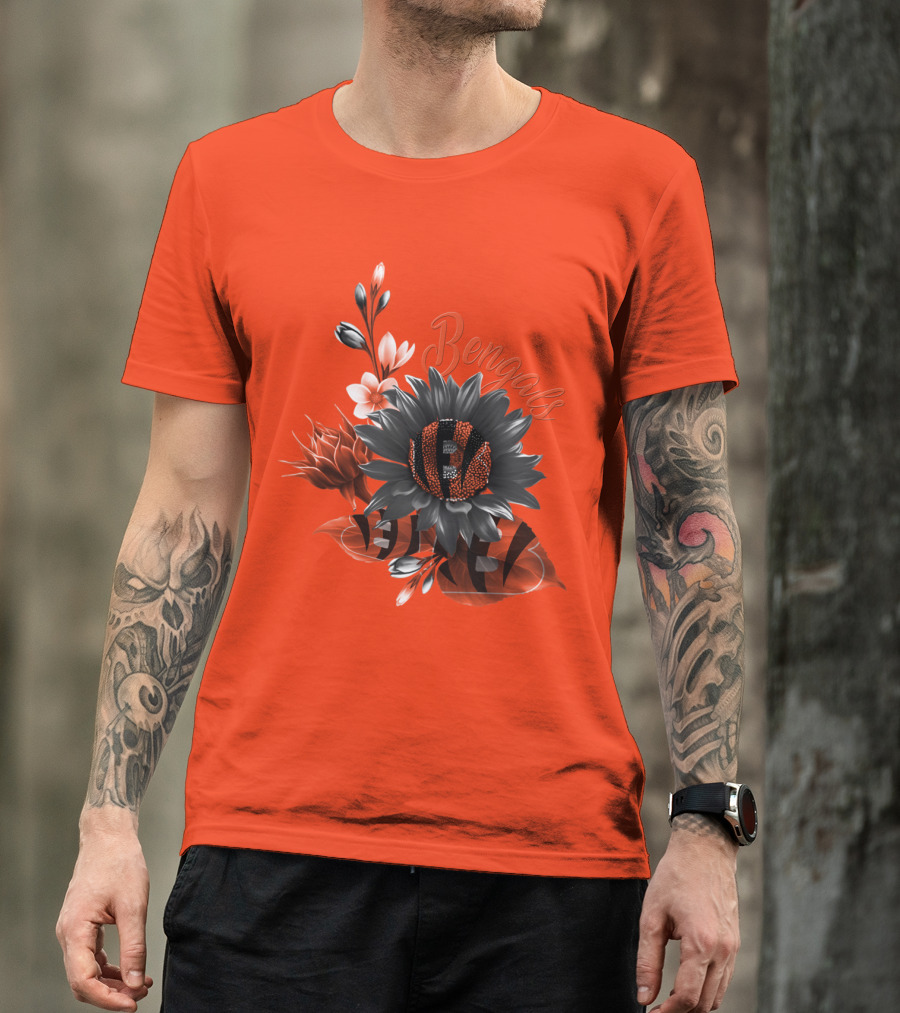 Bengals Flower Graphic With Orange And Black Elements T-Shirt