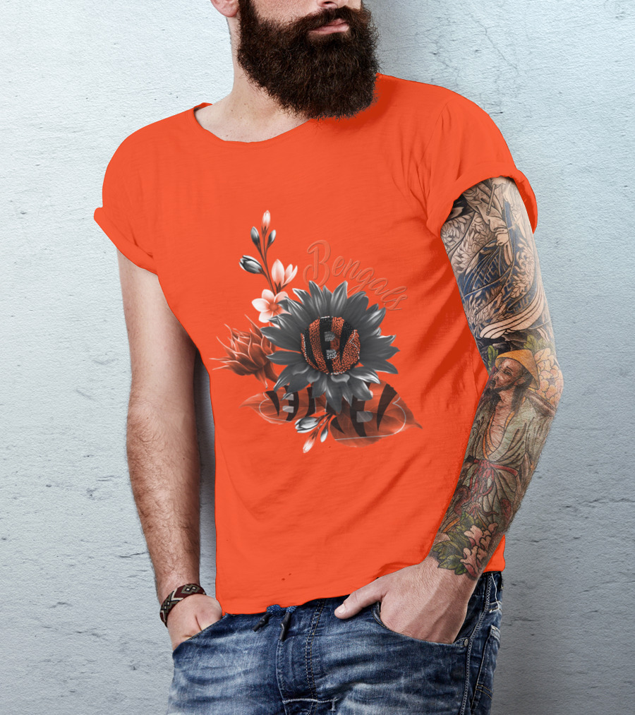 Bengals Flower Graphic With Orange And Black Elements T-Shirt