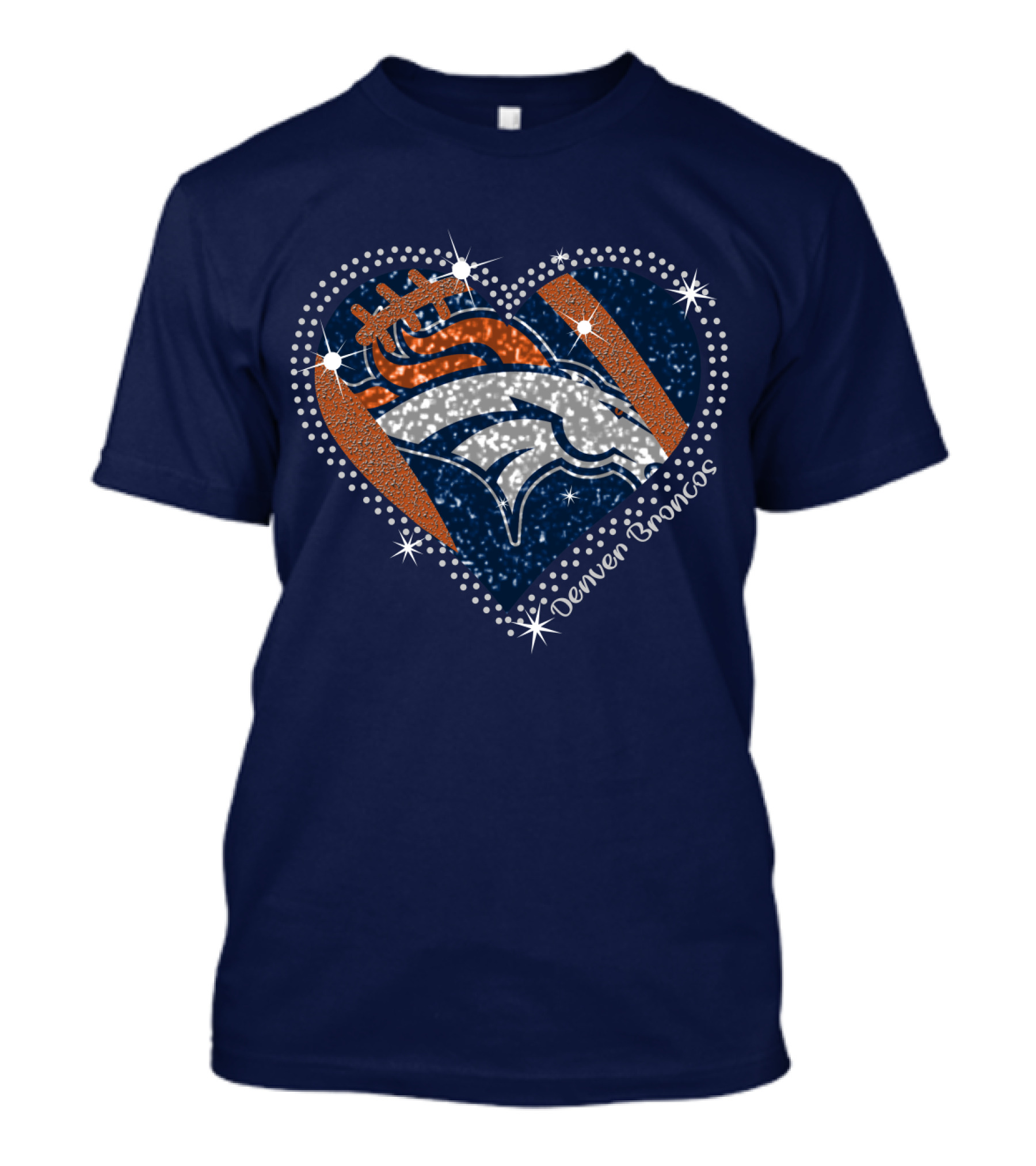 Denver Broncos Football Heart Sparkle T-Shirt
