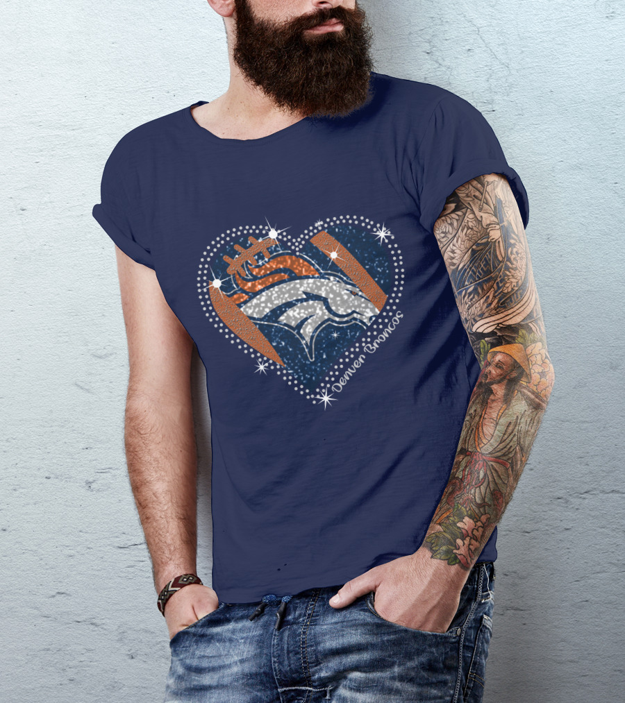 Denver Broncos Football Heart Sparkle T-Shirt