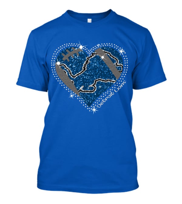 Detroit Lions Heart Football Sparkle T-Shirt