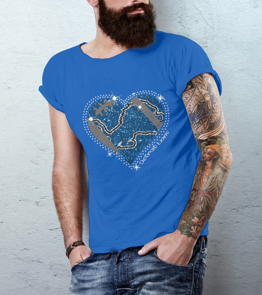 Detroit Lions Heart Football Sparkle T-Shirt