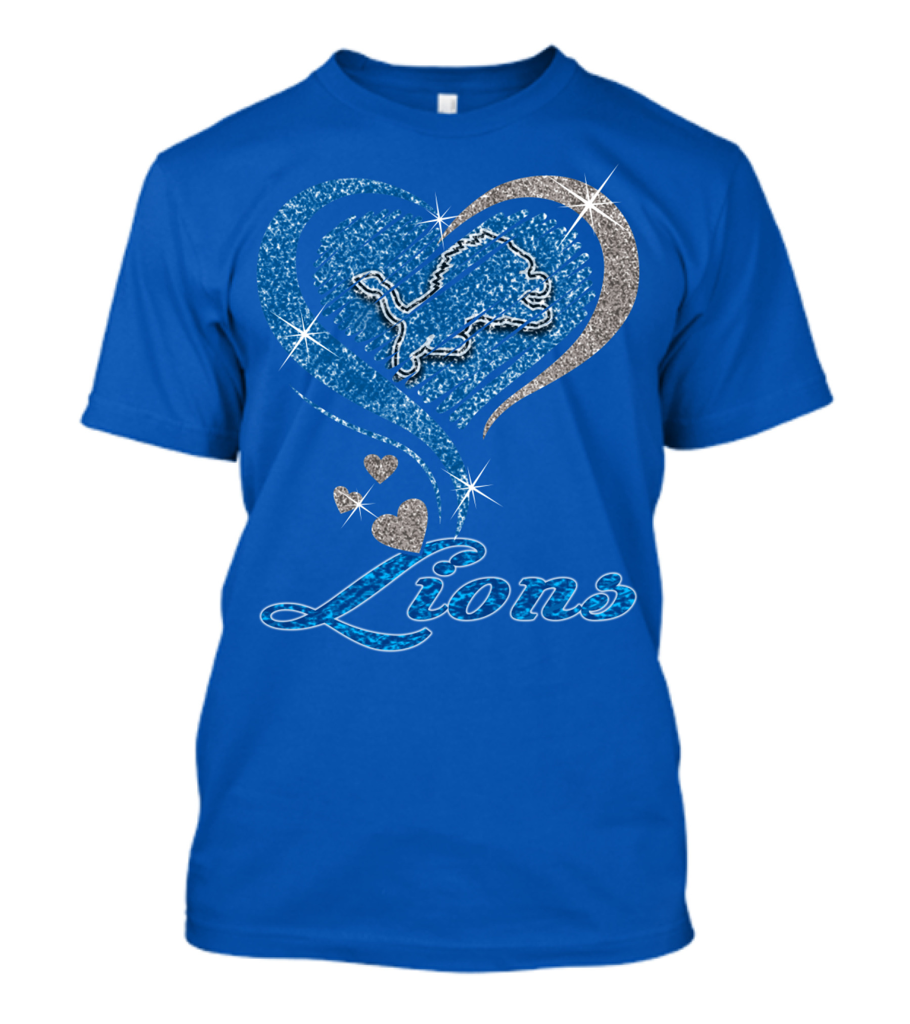 Detroit Lions Sparkling Heart Design With Accents T-Shirt