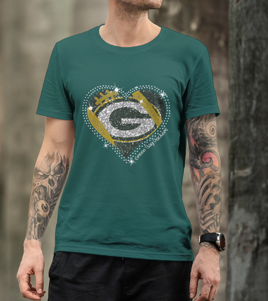 Green Bay Packers Heart Glitter T-Shirt
