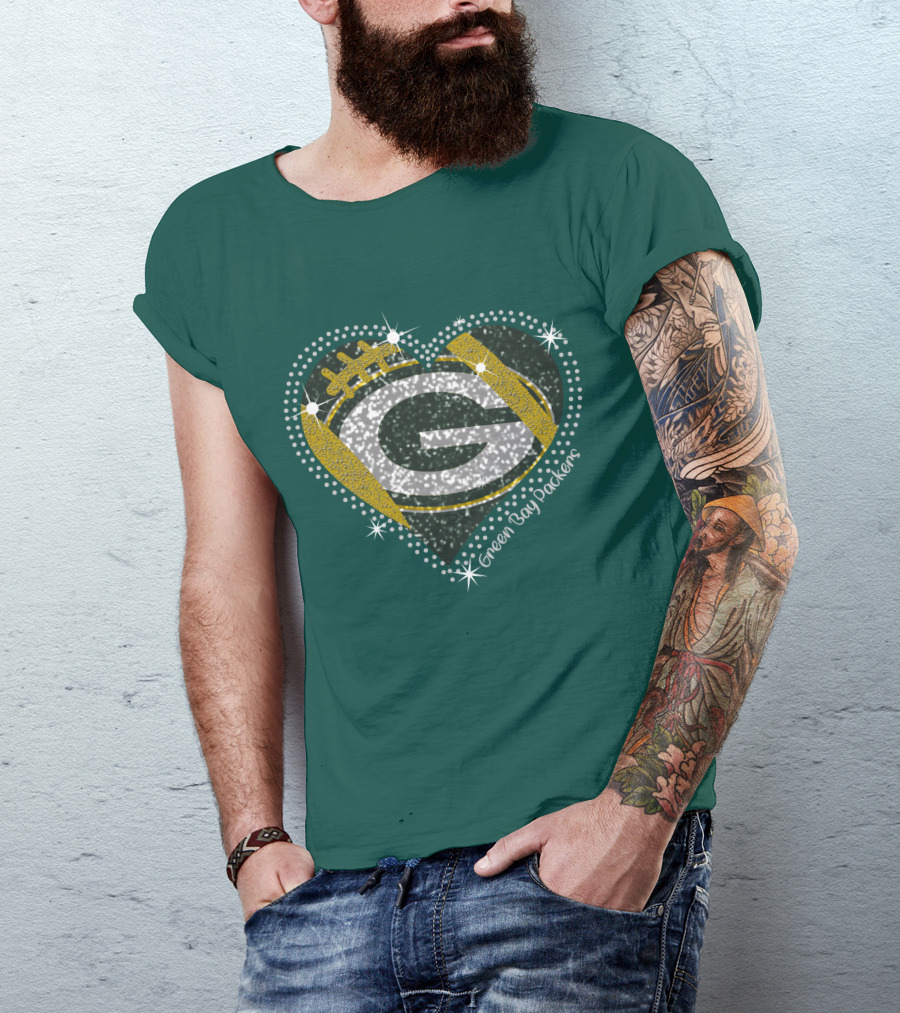 Green Bay Packers Heart Glitter T-Shirt