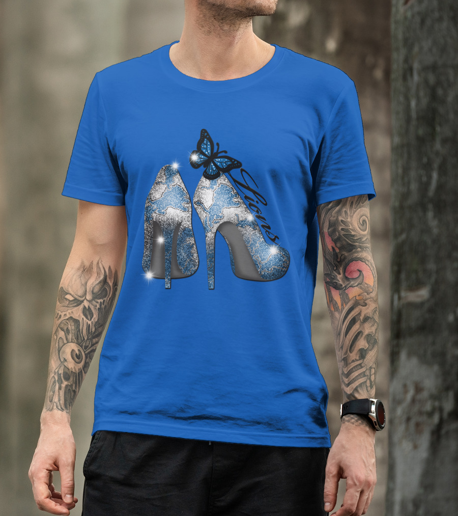 Detroit Lions High Heels Butterfly Sparkle T-Shirt