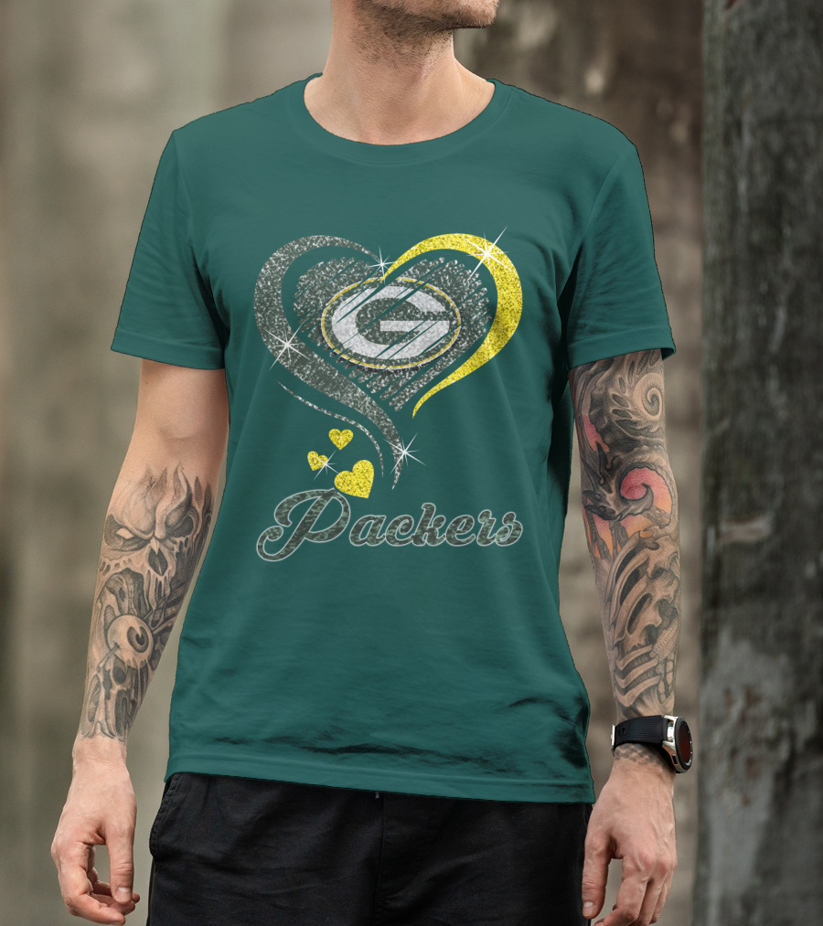 Green Bay Packers Heart Logo Sparkle T-Shirt