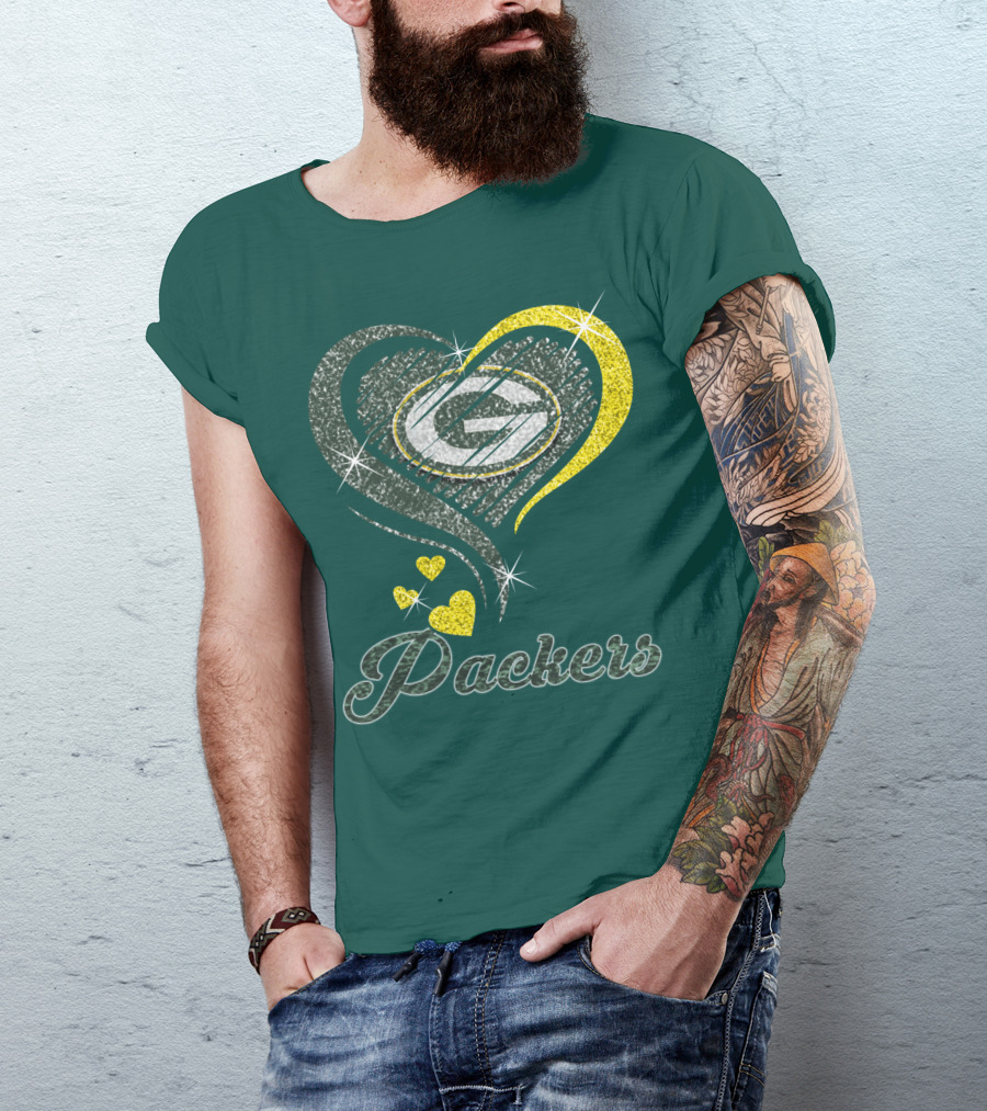 Green Bay Packers Heart Logo Sparkle T-Shirt