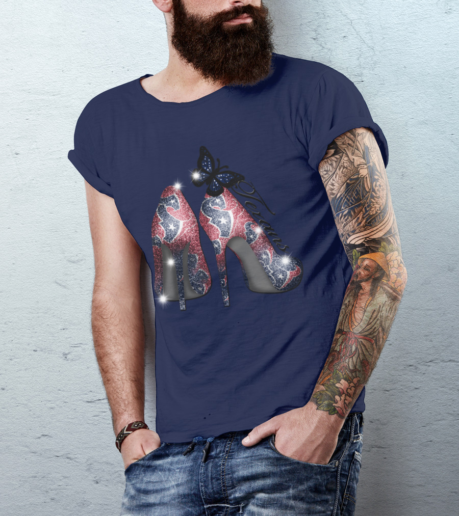 Texans High Heels With Butterfly Sparkle On Blue T-Shirt