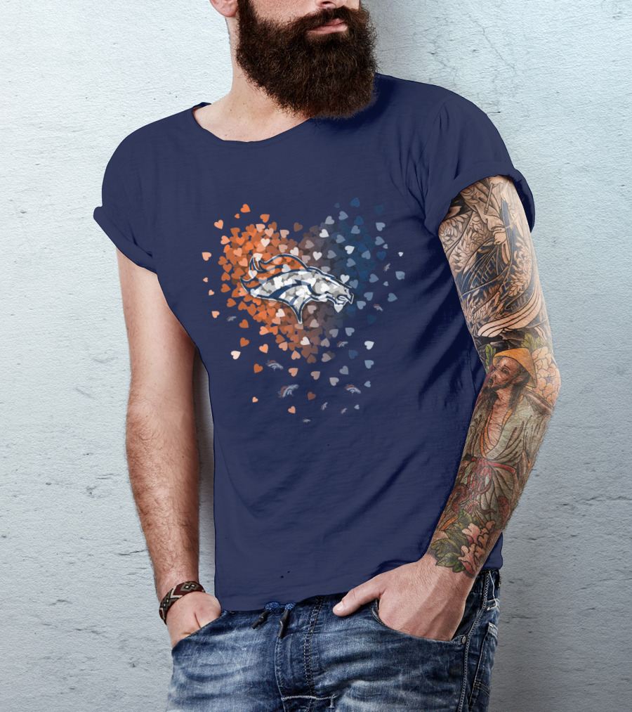 Denver Broncos Heart Logo With Orange And Blue Hearts T-Shirt
