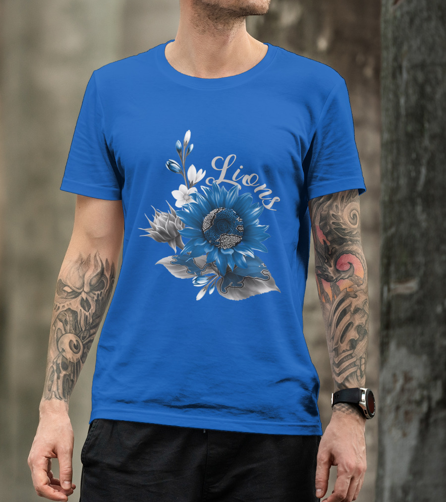 Detroit Lions Blue Floral T-Shirt