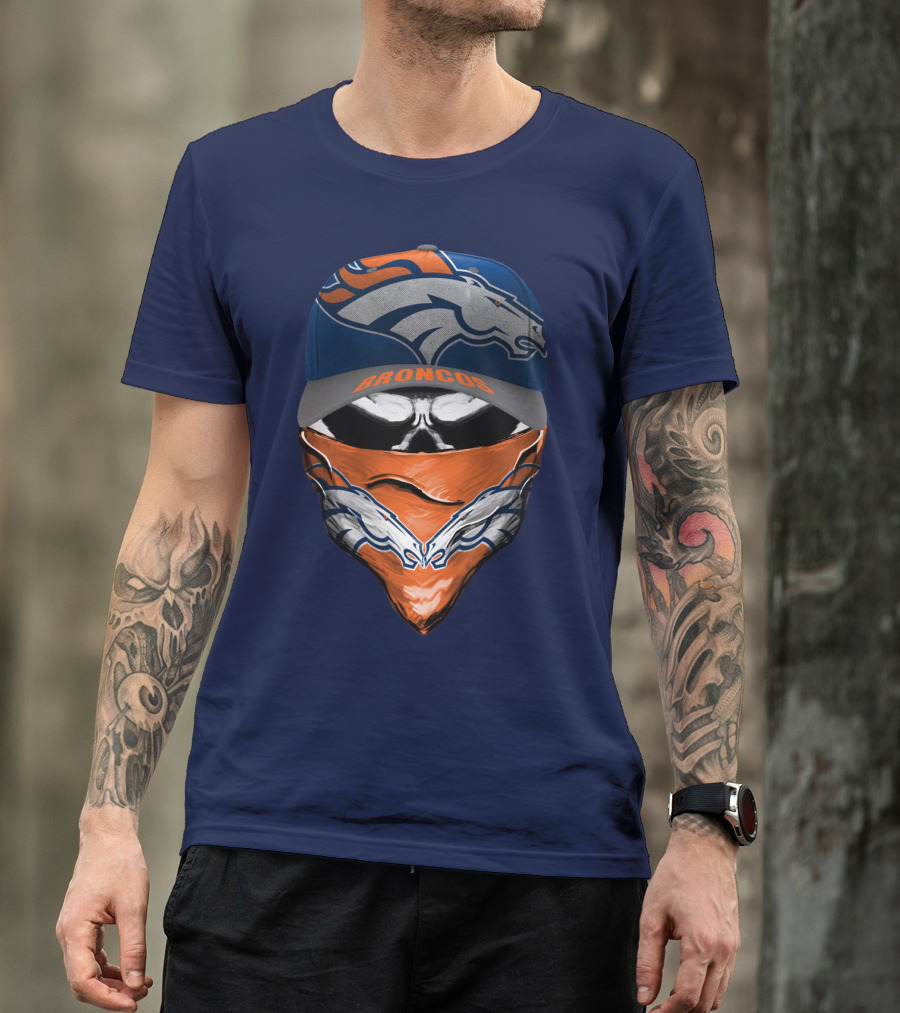 Denver Broncos Football Fan Skull Bandana Hat T-Shirt