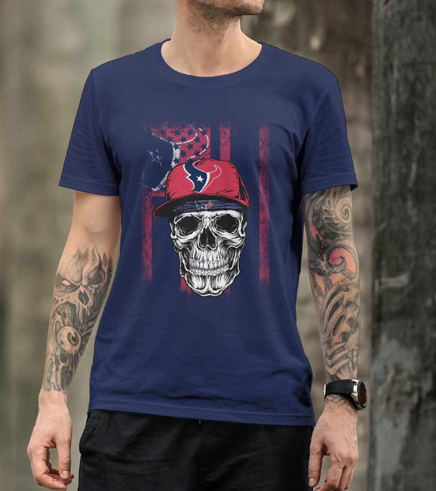 Houston Texans Skull Flag Stars Cap T-Shirt