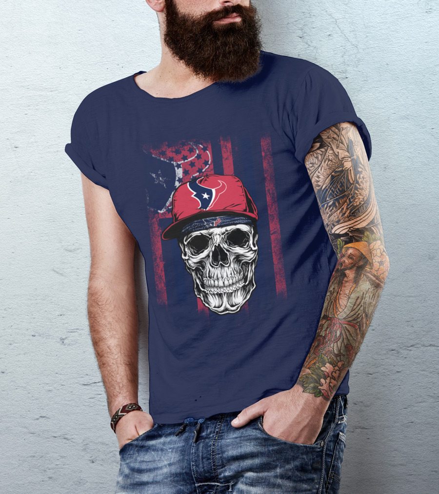 Houston Texans Skull Flag Stars Cap T-Shirt