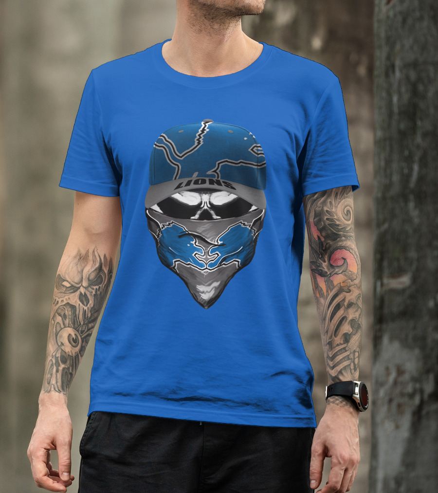 Detroit Lions Skull Bandana And Cap With Team T-Shirt