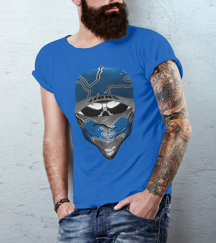 Detroit Lions Skull Bandana And Cap With Team T-Shirt