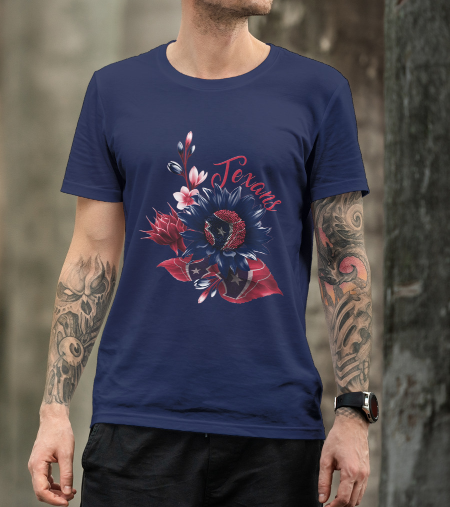 Houston Texans Blossom With Red White And Blue Star Accents T-Shirt