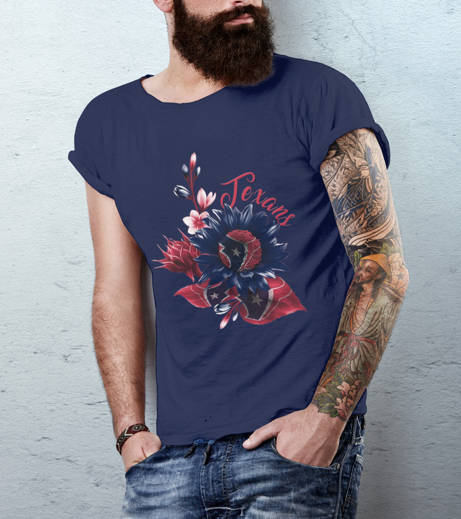 Houston Texans Blossom With Red White And Blue Star Accents T-Shirt