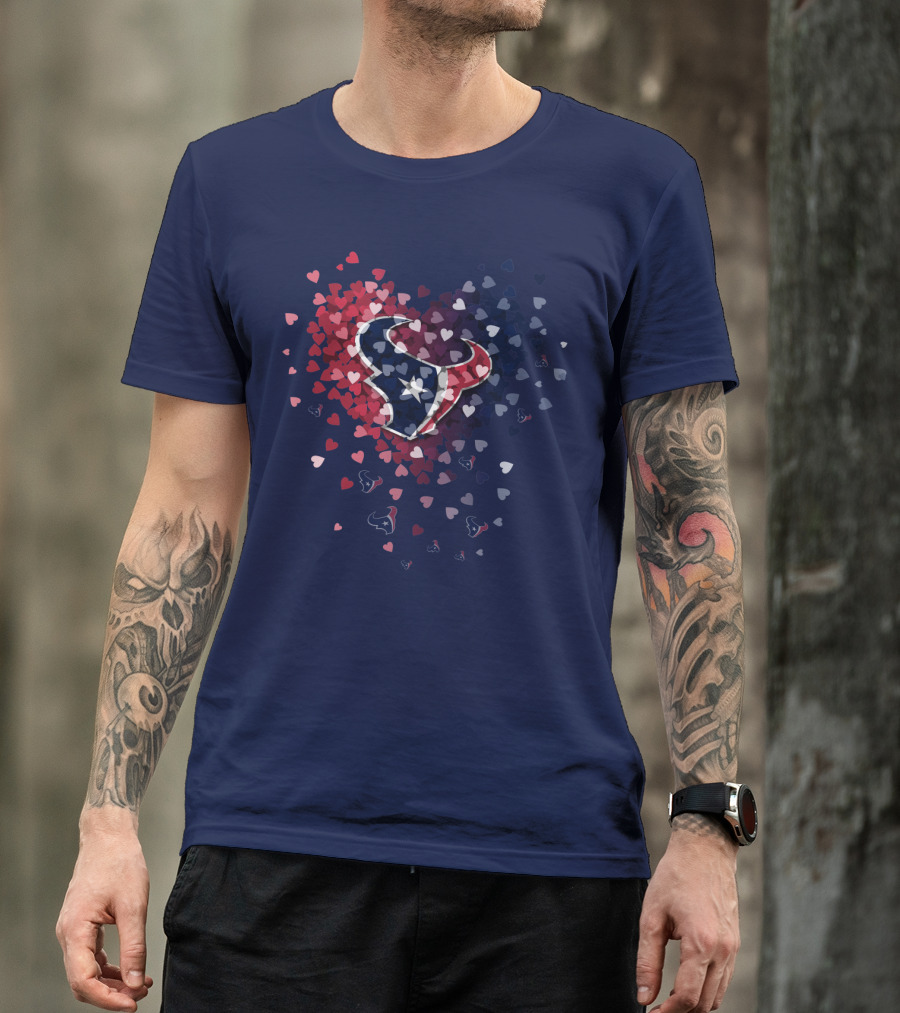 Houston Texans Heart Logo With Red White And Blue Hearts T-Shirt