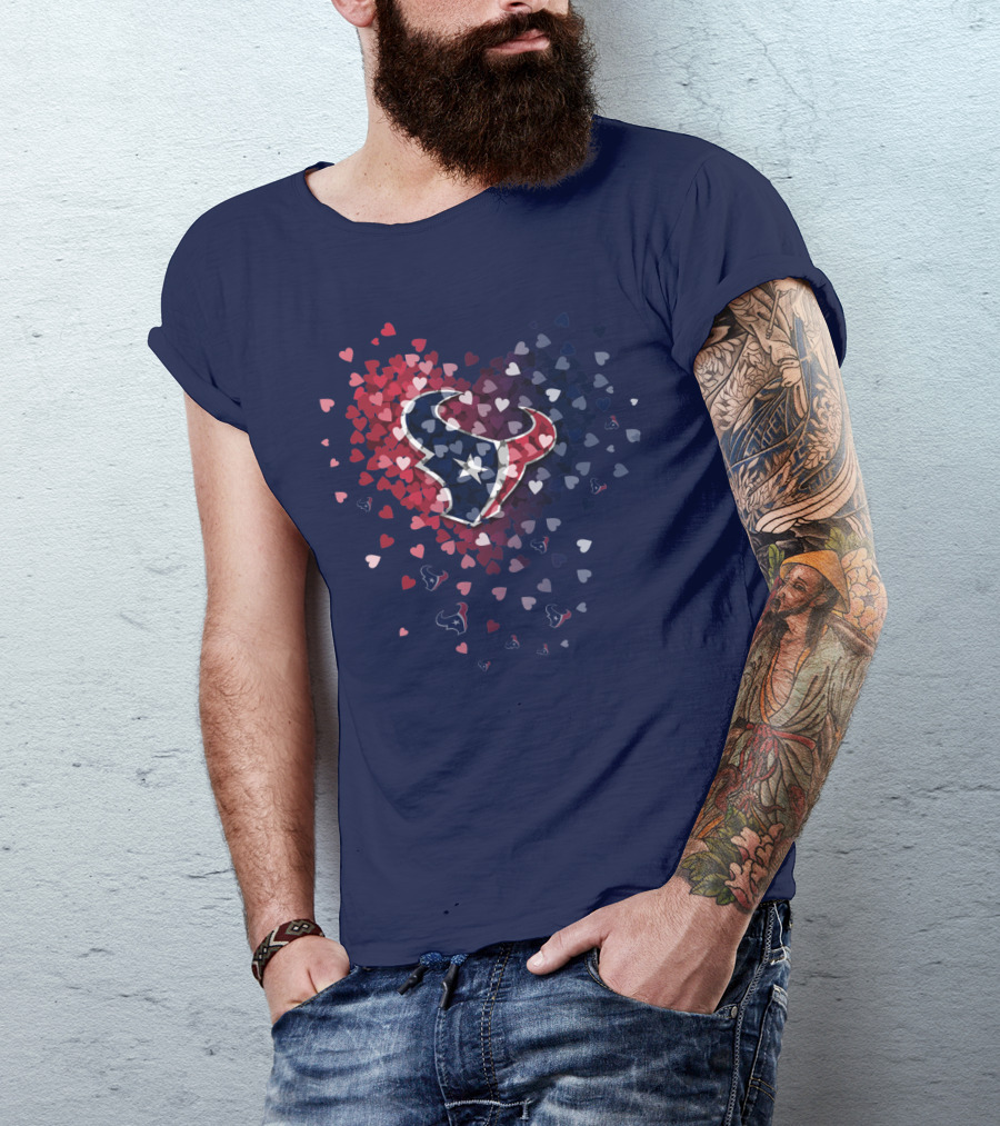 Houston Texans Heart Logo With Red White And Blue Hearts T-Shirt