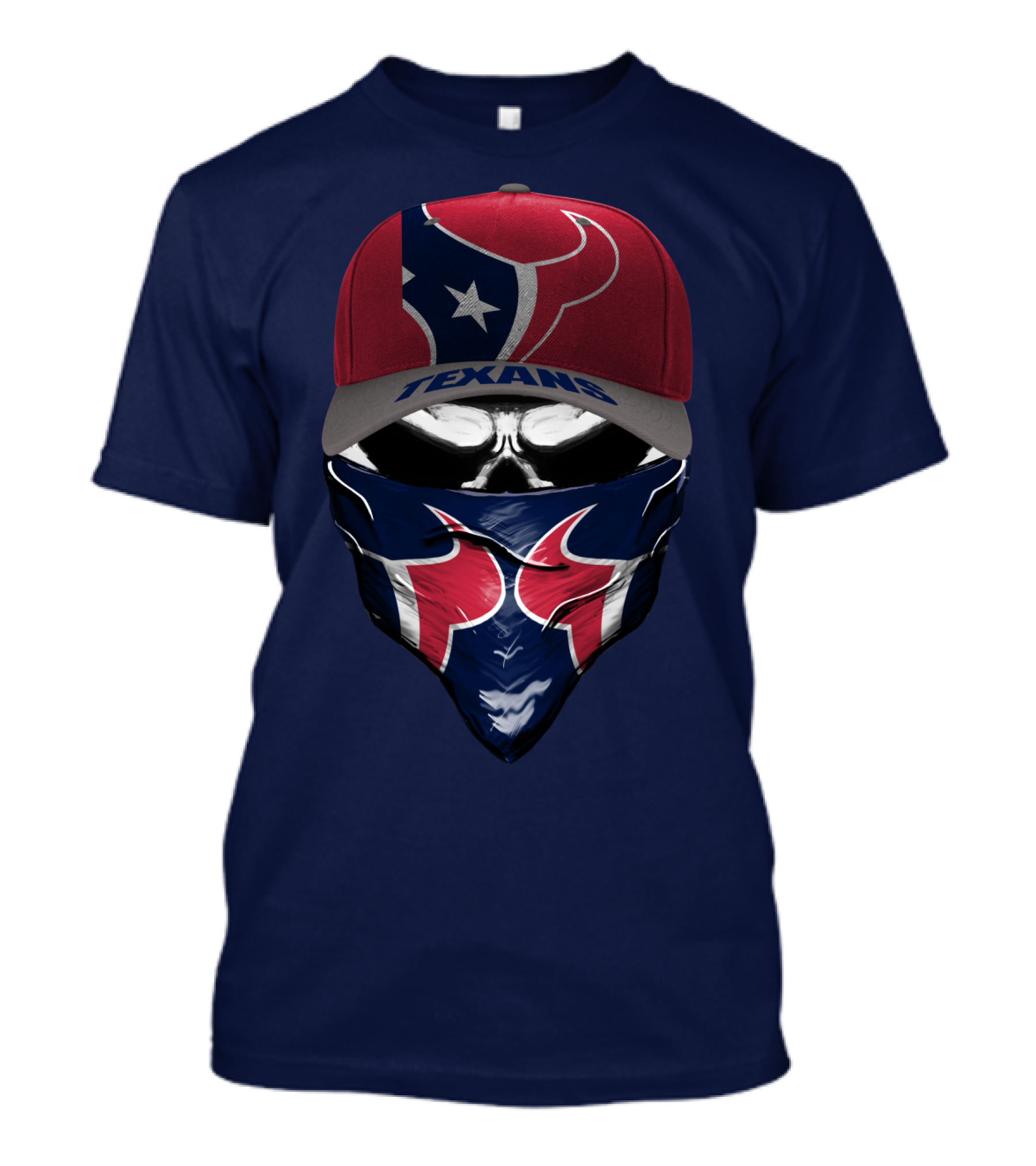 Houston Texans Star Logo Skull Bandana And Red Cap T-Shirt