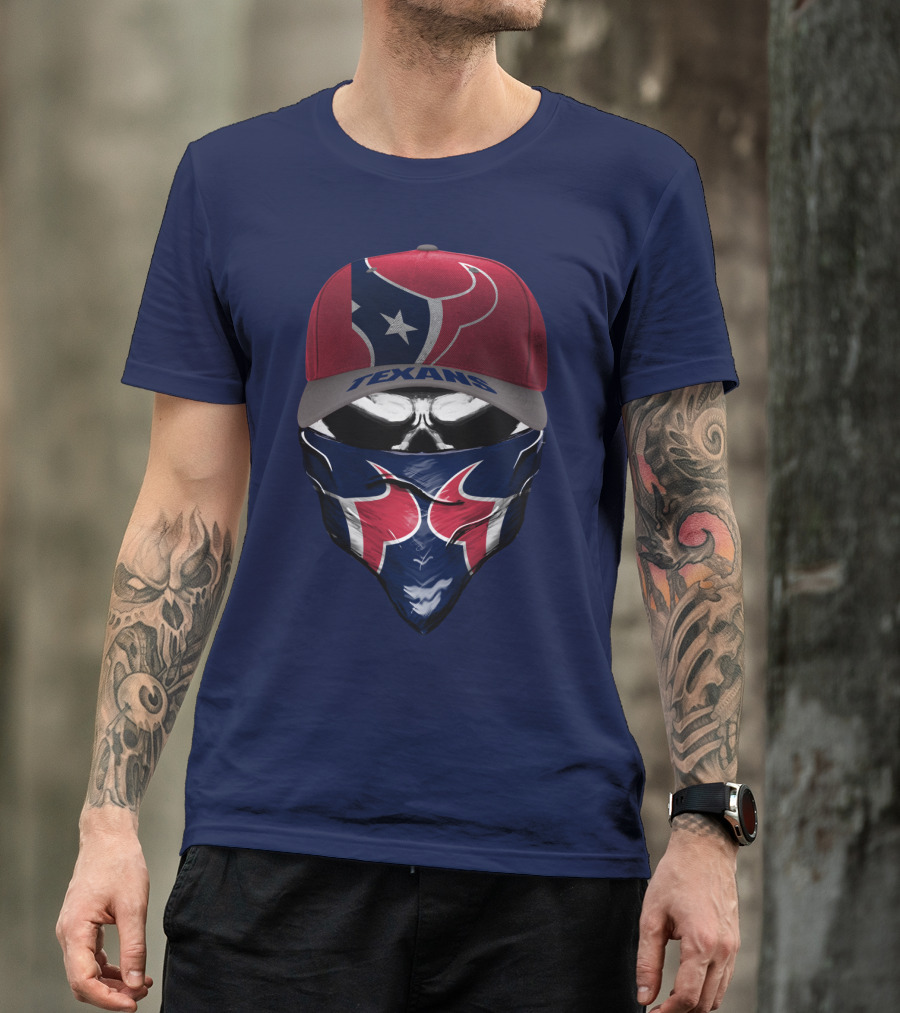 Houston Texans Star Logo Skull Bandana And Red Cap T-Shirt