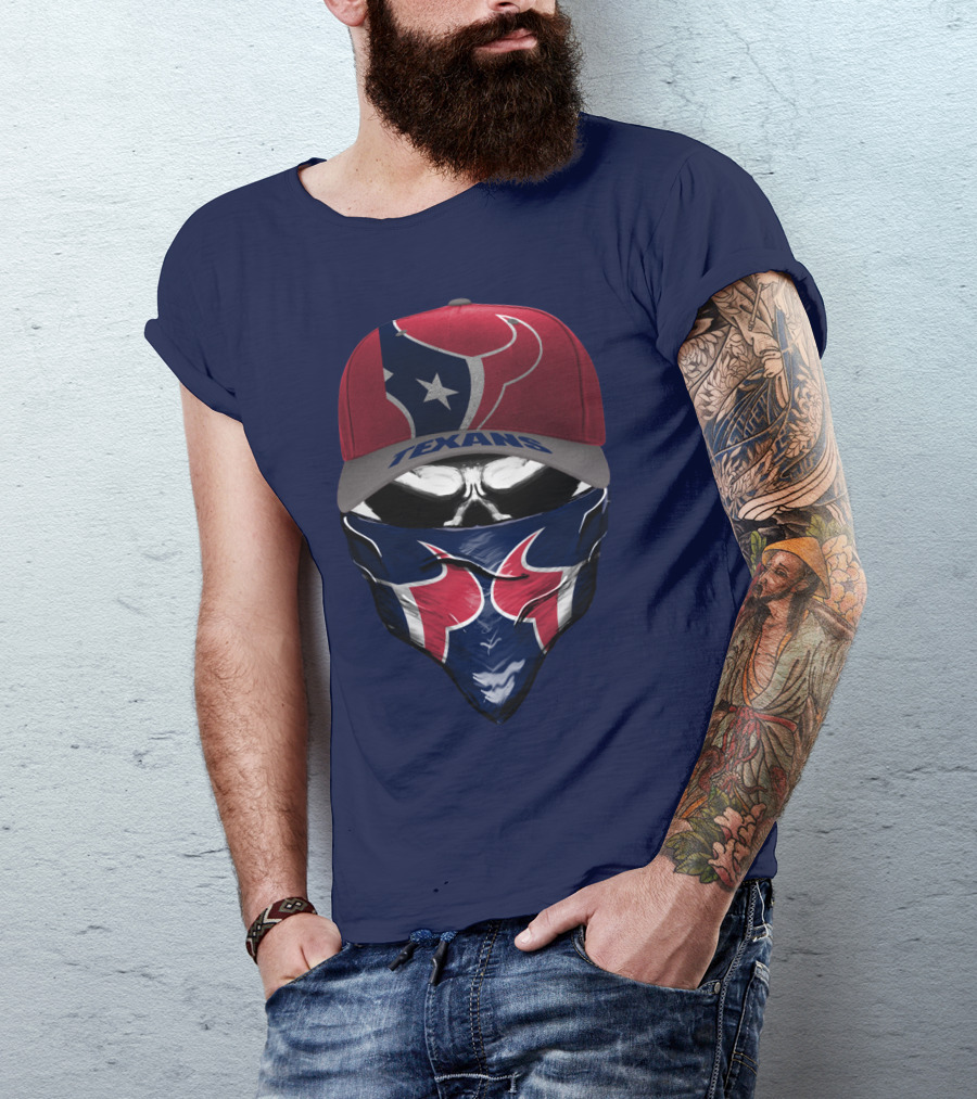Houston Texans Star Logo Skull Bandana And Red Cap T-Shirt